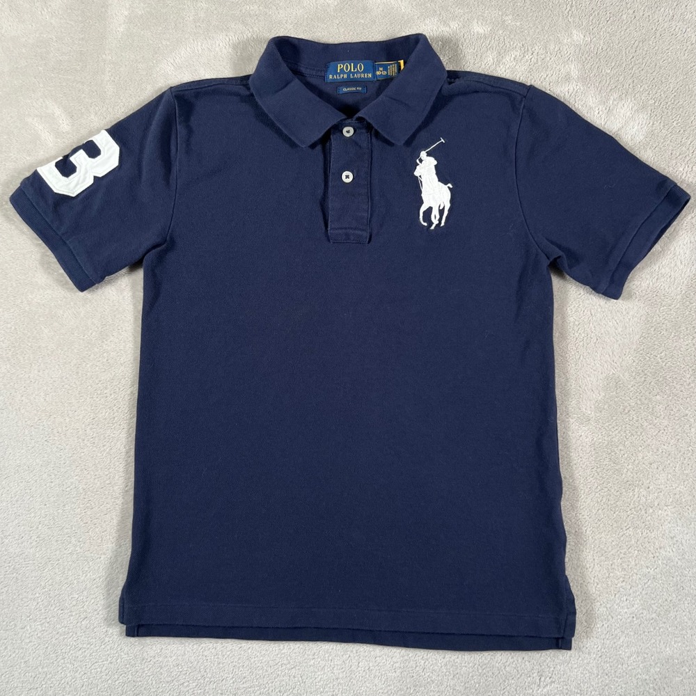 Polo Ralph Lauren Polo Shirt Boys Size Medium Navy Blue Big Pony Classic Fit
